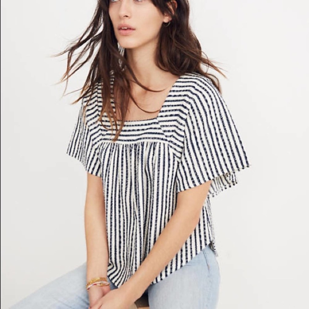Madewell Isley Navy Blue Stripe Butterfly Knit Blouse Size Small